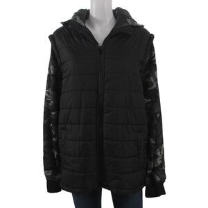 Machine Mens Puffer Jacket Black Camouflage Polyester Zip Size L
